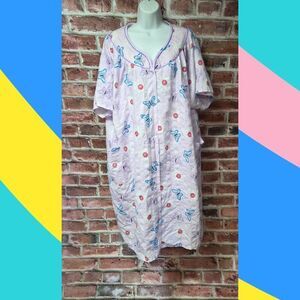 Vintage Casual Nights Purple Butterfly Dress 4X Button Down Pockets Floral